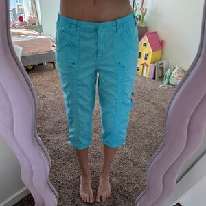 Y2K Colorful Aqua Cargo Capris Size 14